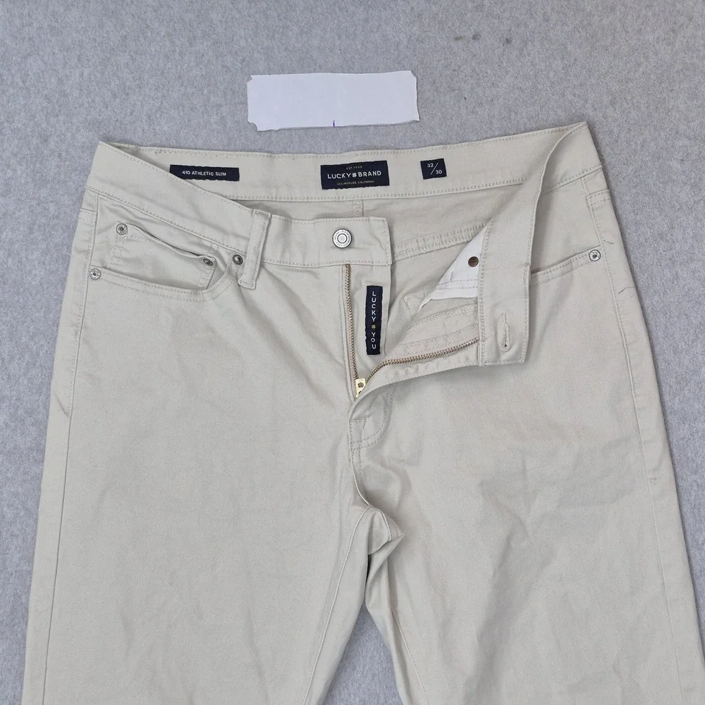 Lucky Brand Men Pants 32X30 Beige Chino Twill 410 Athletic Slim Button Zipper